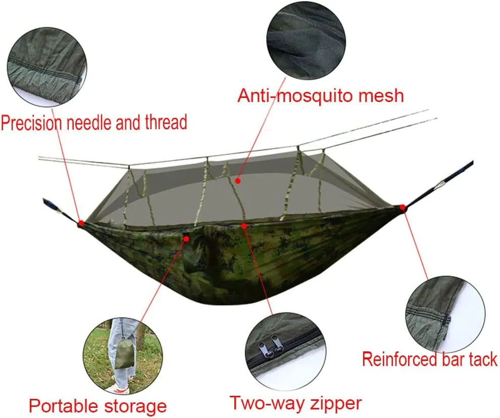 Camping Hammock with Net,Single & Double Tree Hammock Net, Lightweight Nylon Portable Hammock for Outdoor Camping, Lightweight Tree Hammocks (D-Camouflage)