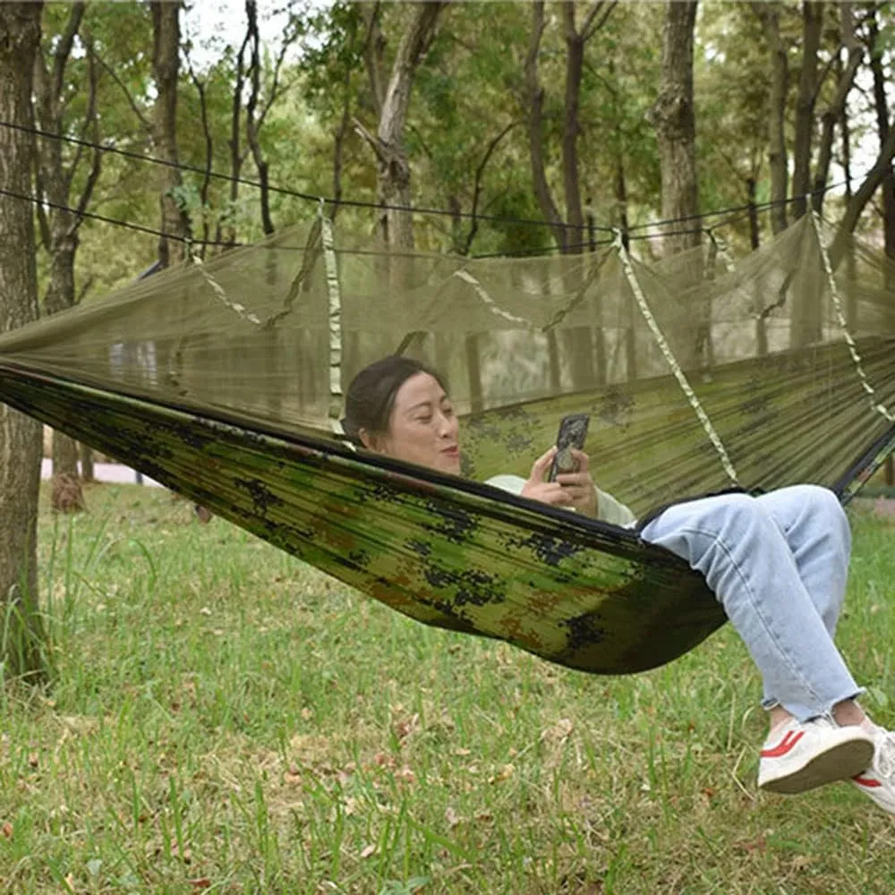 Camping Hammock with Net,Single & Double Tree Hammock Net, Lightweight Nylon Portable Hammock for Outdoor Camping, Lightweight Tree Hammocks (E-Orange)