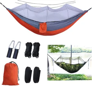 Camping Hammock with Net,Single & Double Tree Hammock Net, Lightweight Nylon Portable Hammock for Outdoor Camping, Lightweight Tree Hammocks (E-Orange)