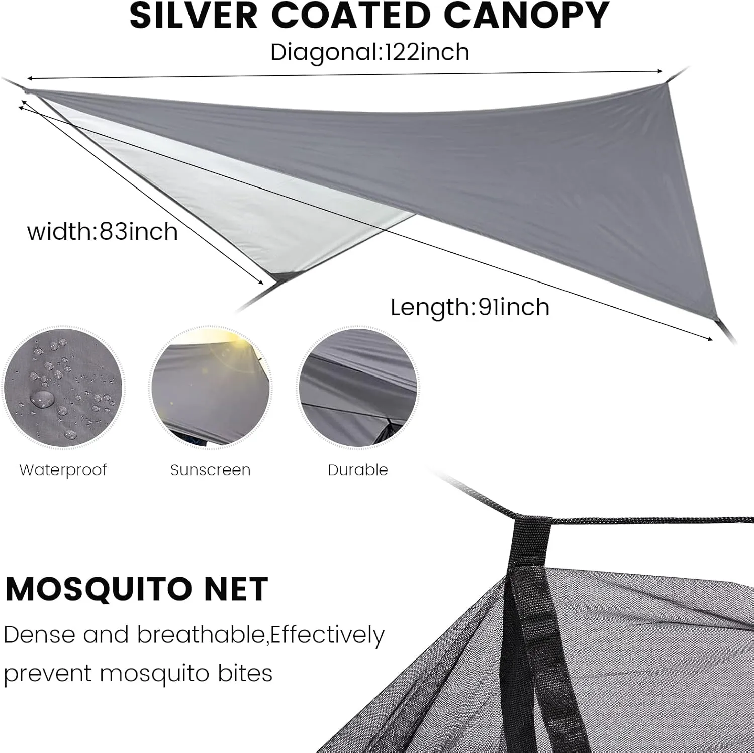 Camping Hammock with Rain Fly Mosquito Net, Waterproof Portable Nylon Hammock Tent Set with Pocket for Backpacking Hiking Travel Outdoor (Royal Blue)