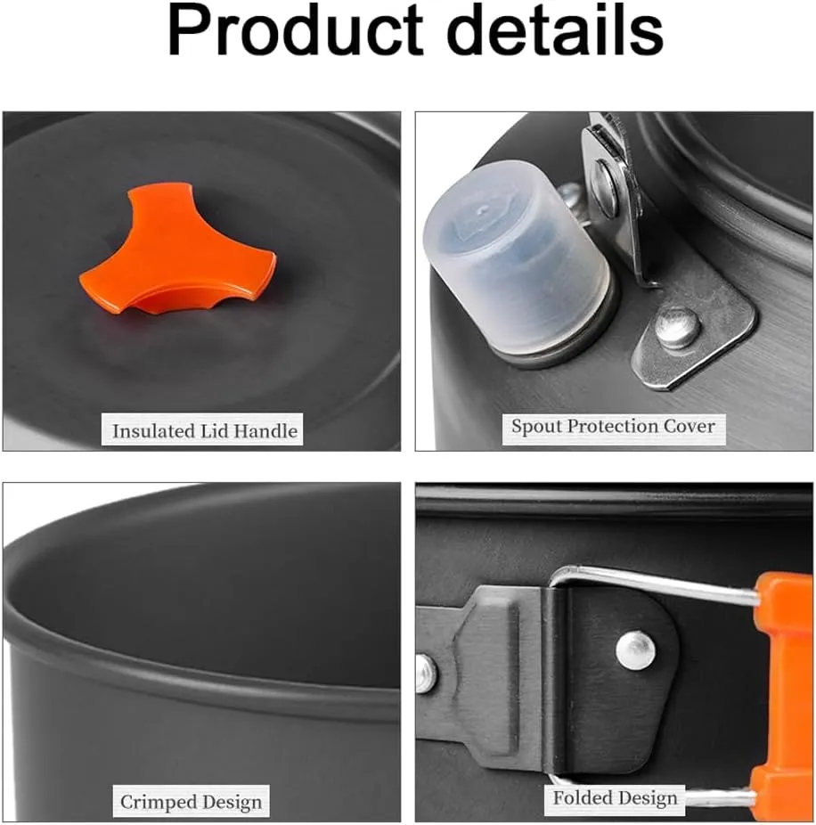 Camping Hiking Cookware Set Outdoor Portable Picnic Cookware Kit Alumina Pot Frying Pan Set Travel Cooking Accessory