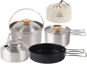 Camping Hiking okware Set Outdoor Portable Picnic okware Kit Stainless Steel Frying Pan Kettle Set Travel oking Accessory