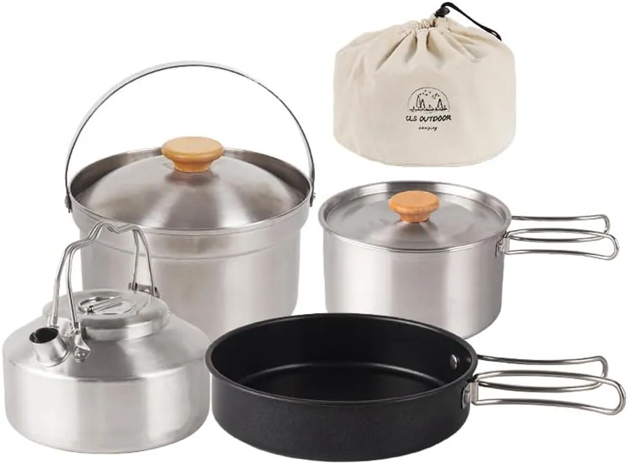 Camping Hiking okware Set Outdoor Portable Picnic okware Kit Stainless Steel Frying Pan Kettle Set Travel oking Accessory