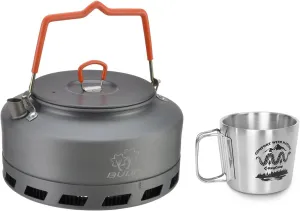 Camping Kettle 1.6L Heat Exchange Camp Tea Coffee Pot with 12oz Coffee Mug