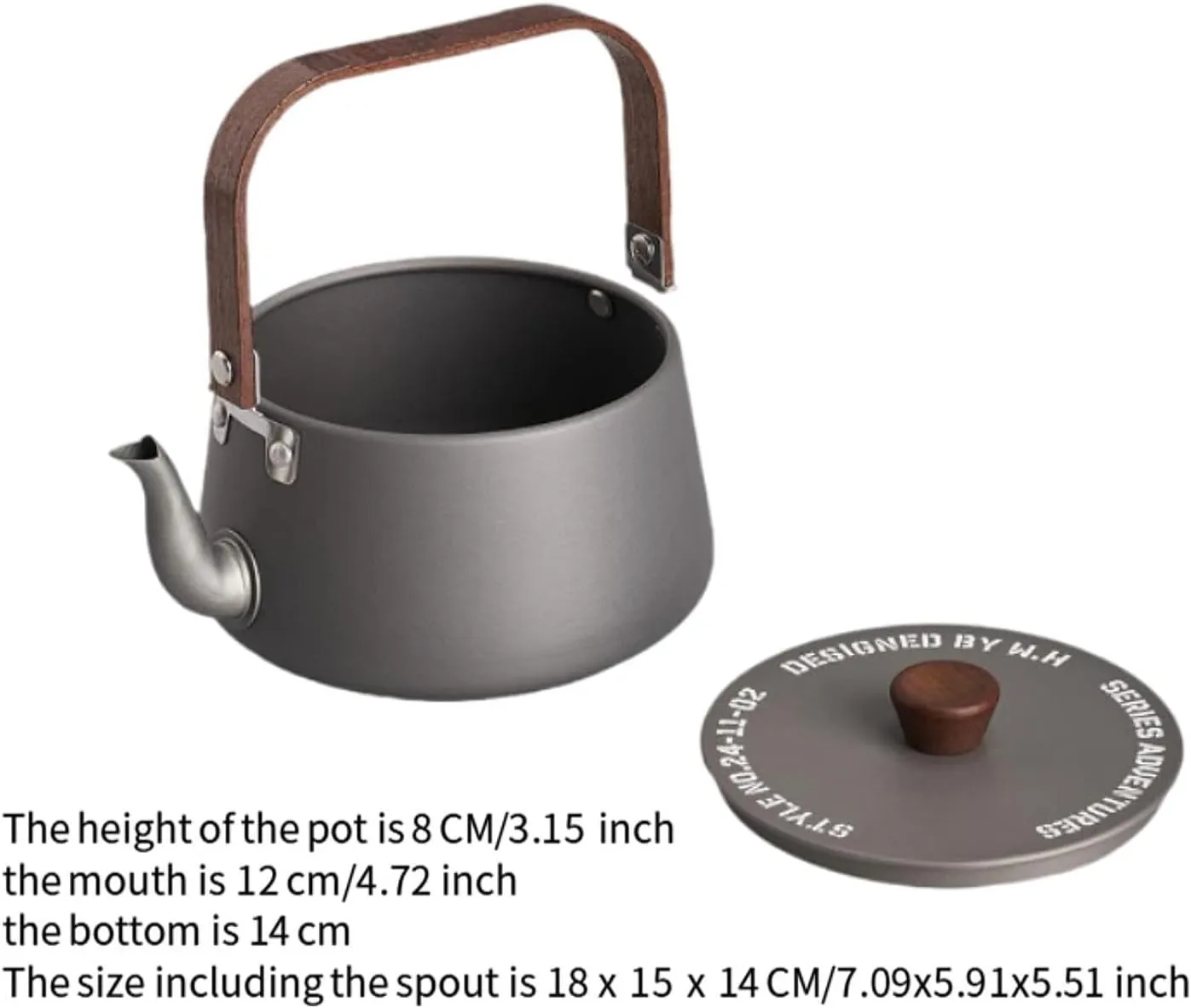 Camping Kettle Camping Pot Teapot with Handle Water Kettle Tea Kettle Water Boiler for Camp Hiking Travel Outdoor Backpacking, Gray