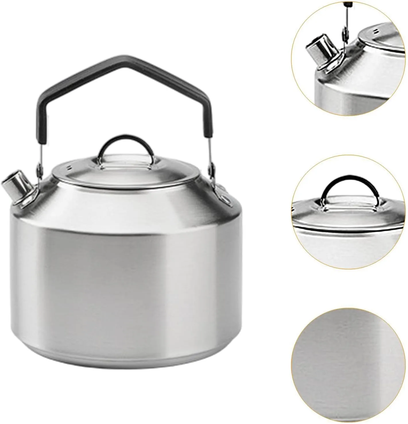 Camping Kettle Outdoor Water Pot Compact Easy to Clean Water Kettle Coffee Tea Pot for Outdoor Sports Boiling Water over Fire, Silver 1.5L