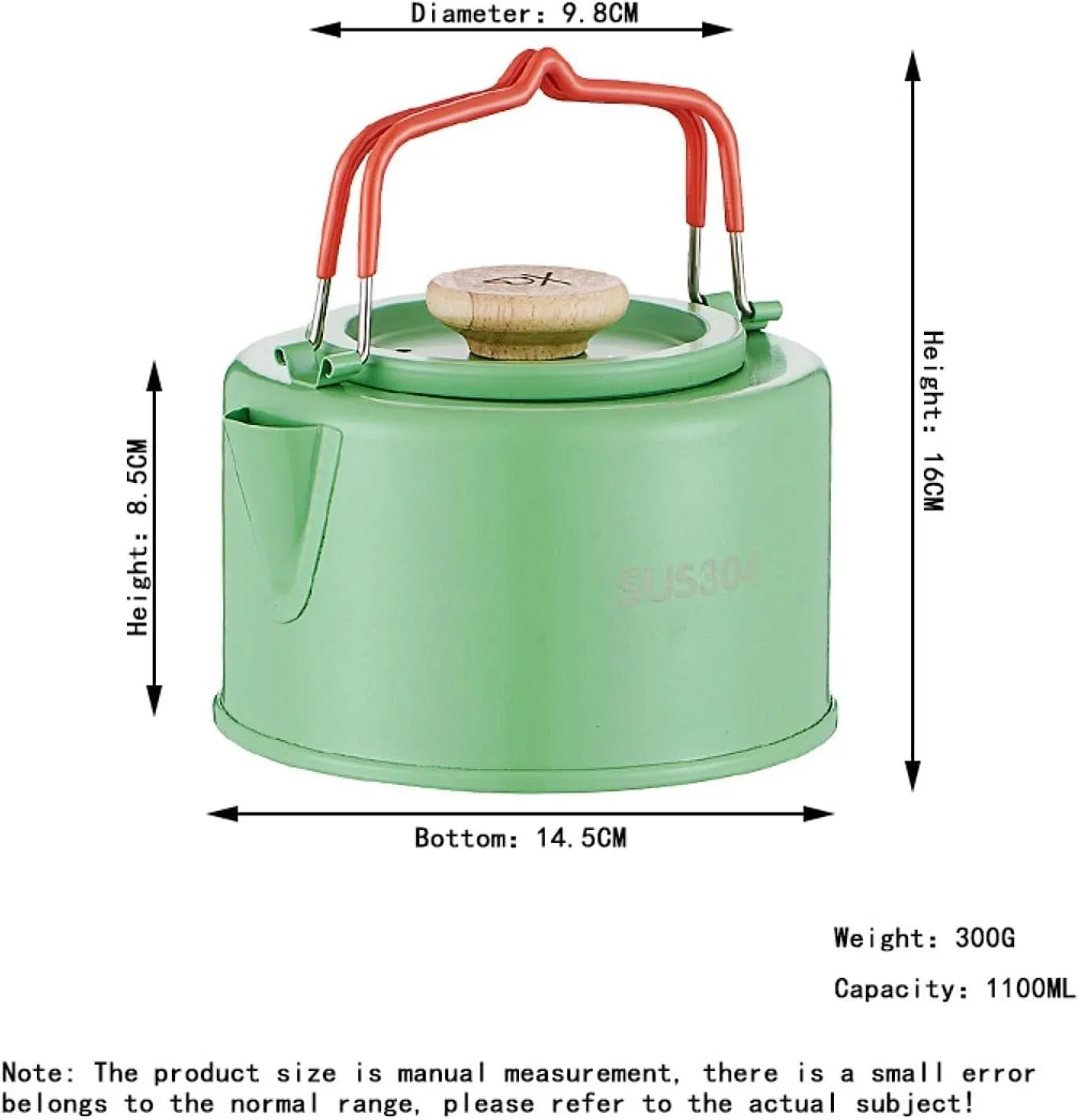Camping Kettle Teapot Portable Cookware with Handle Lightweight Tea Kettle Tea Pot for Picnic Travel Climbing Fishing Outdoor, Green