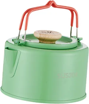 Camping Kettle Teapot Portable Cookware with Handle Lightweight Tea Kettle Tea Pot for Picnic Travel Climbing Fishing Outdoor, Green