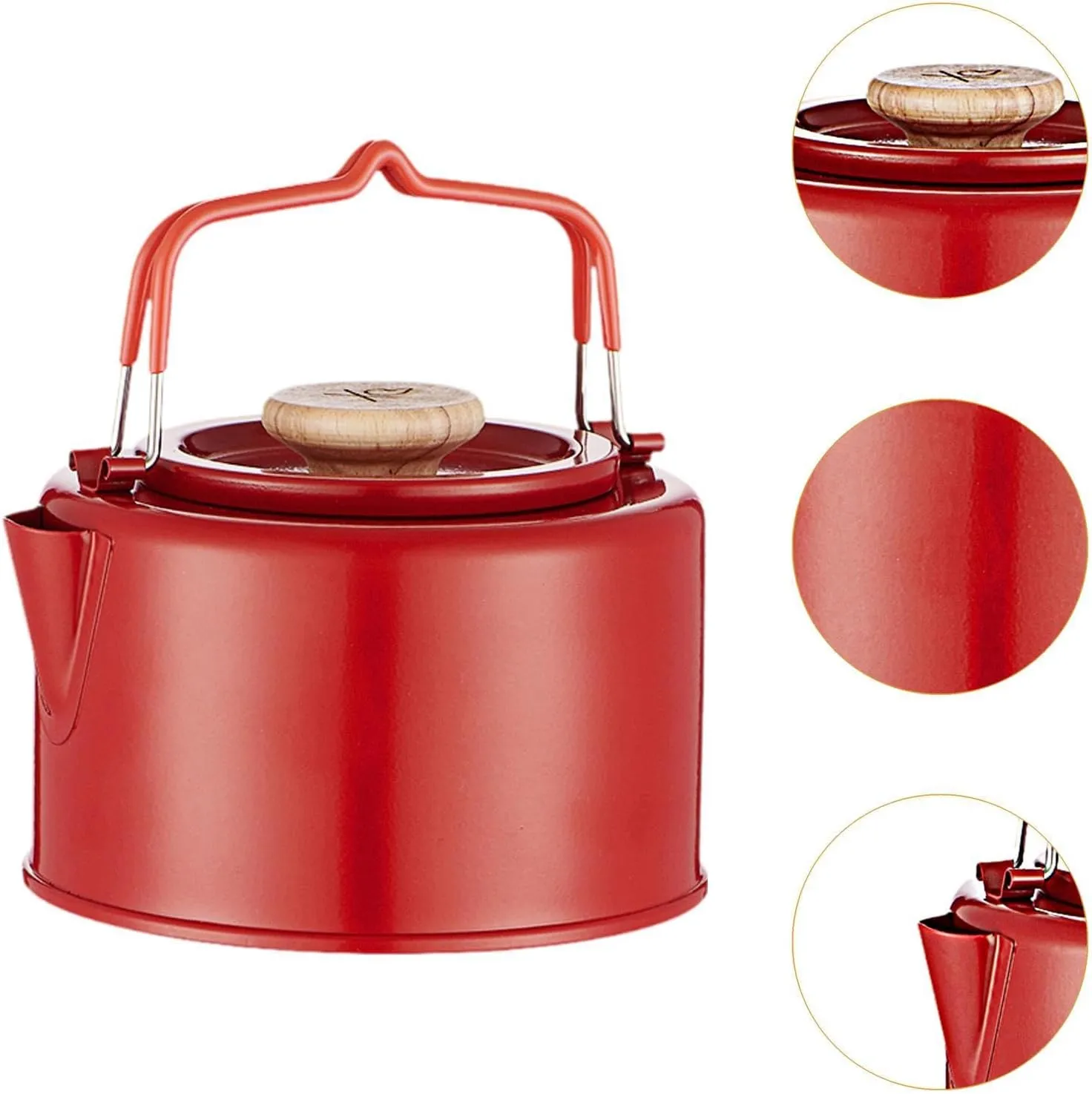Camping Kettle Teapot Portable Cookware with Handle Lightweight Tea Kettle Tea Pot for Picnic Travel Climbing Fishing Outdoor, Red