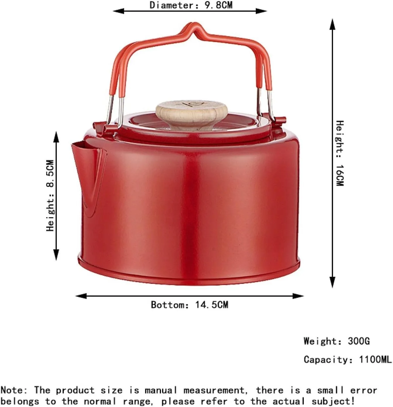 Camping Kettle Teapot Portable Cookware with Handle Lightweight Tea Kettle Tea Pot for Picnic Travel Climbing Fishing Outdoor, Red
