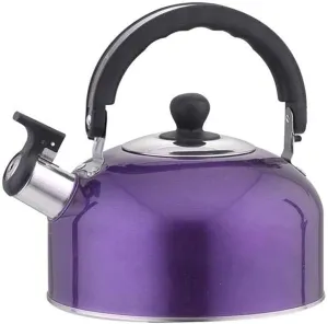 Camping Kettle with Whistle 3 Litre, Stainless Steel Camping Kettle for Gas Stove, Travel Kettle with Folding Handle and Lid with (Purple)