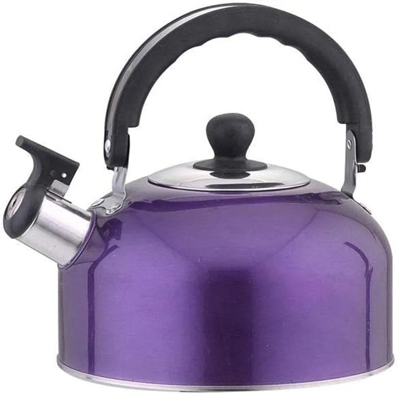 Camping Kettle with Whistle 3 Litre, Stainless Steel Camping Kettle for Gas Stove, Travel Kettle with Folding Handle and Lid with (Purple)