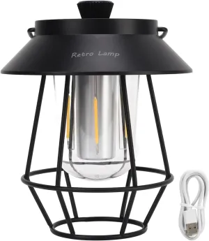 Camping Lantern, Rechargeable Camping Railroad Lantern Waterproof USB Rechargeable 3 Modes Handheld Vintage Lantern Railroad Lantern with Metal Hook for Outdoor Camping(Black)