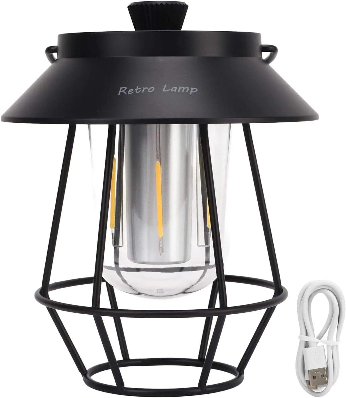 Camping Lantern, Rechargeable Camping Railroad Lantern Waterproof USB Rechargeable 3 Modes Handheld Vintage Lantern Railroad Lantern with Metal Hook for Outdoor Camping(Black)