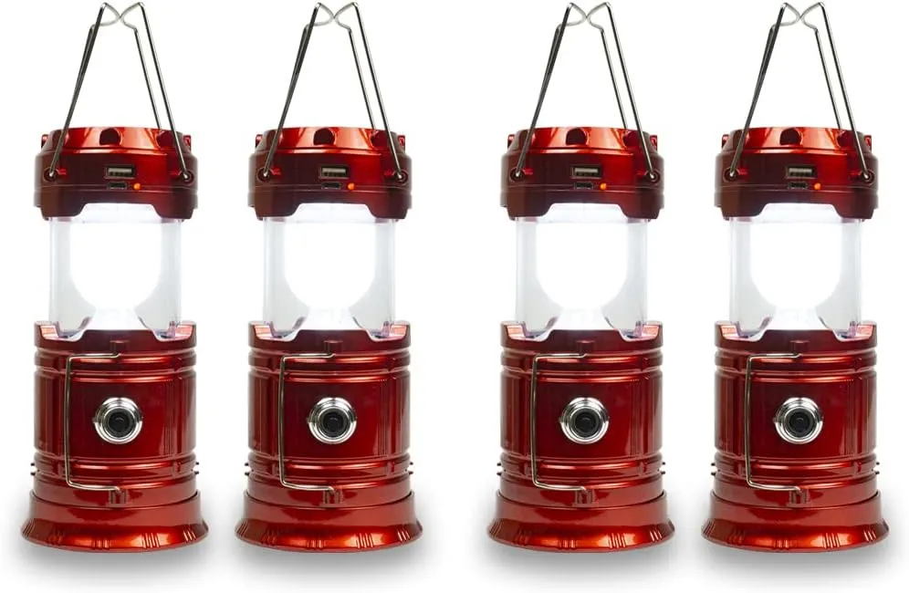 Camping Lantern Solar Rechargeable with Phone Charger,LED Lantern Flashlight 2 Power Supply Modes Survival Kit for Emergency, HuHMIASFMKicane(4 Pack)