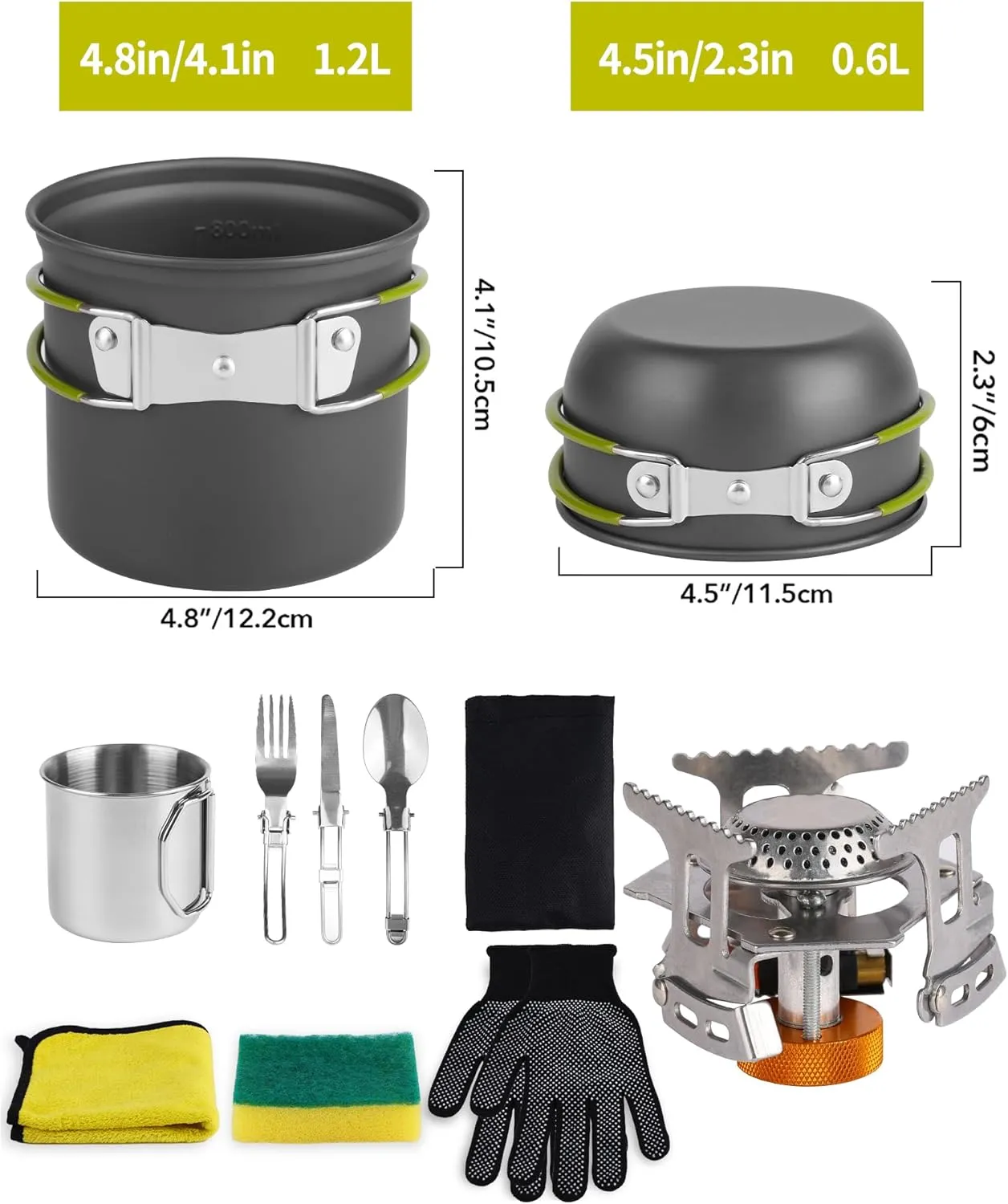 Camping Mess Kit - Cooking Set, Essentials With Pot, Backpacking Stove, Cup, Cleaning Tools and Fork Spoon Kit, for Hiking and Picnic