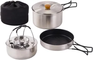 Camping Mess Kit Soup Pot Easy to Clean Foldable Handle Camping Cookware Fry Pan for Backpacking Hiking Outdoor BBQ Picnic