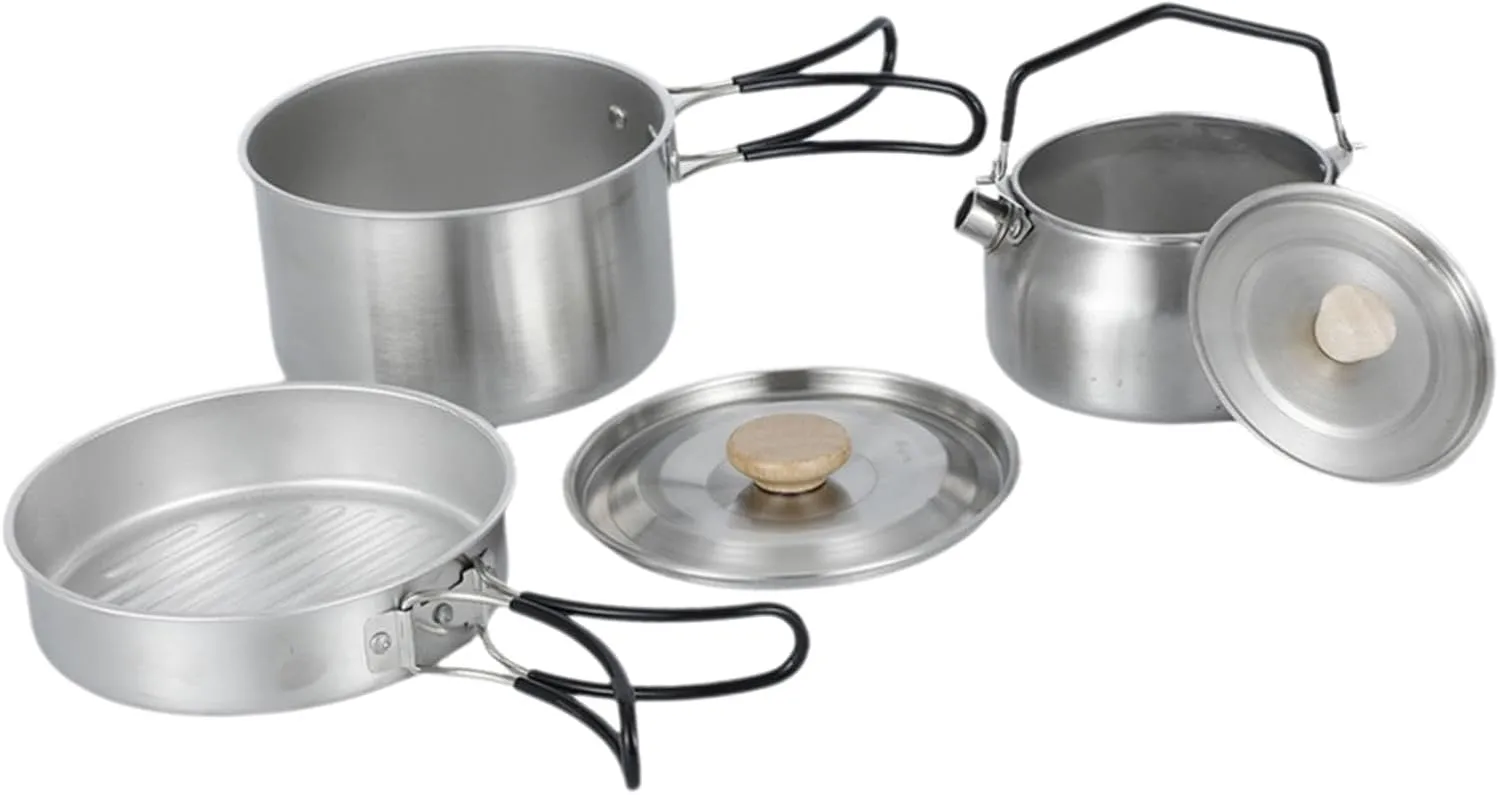 Camping Mess Kit Soup Pot Multipurpose Portable Foldable Handle Camping Cookware Nonstick Frying Pan for Hiking Picnic Home