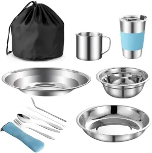 Camping Mess Kit with Cups and Bowls Dish Set for Outdoor Cooking