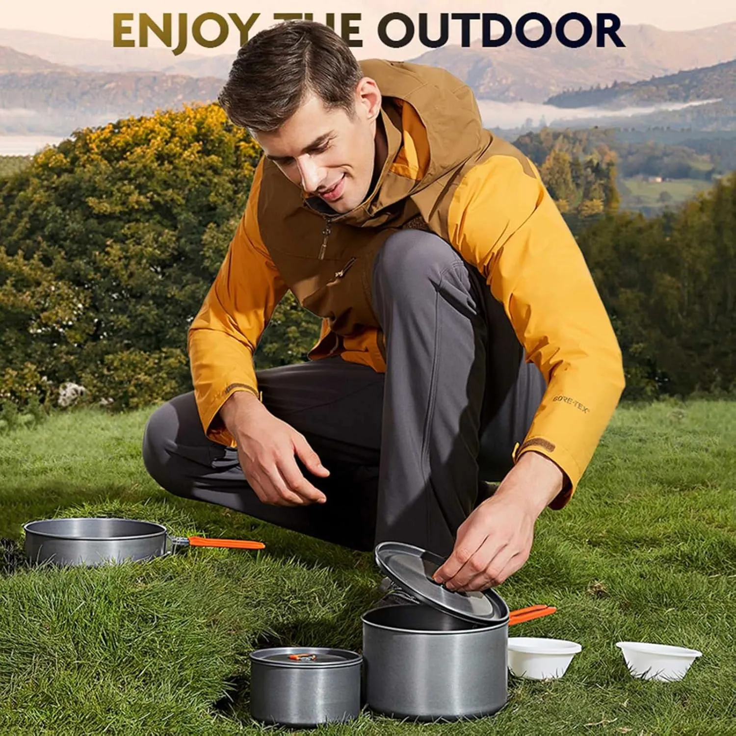 Camping Outdoor Aluminum Alloy Cookware Frying Pan Soup Kettle Handle Foldable Suitable for 2-3 People 4-5 People