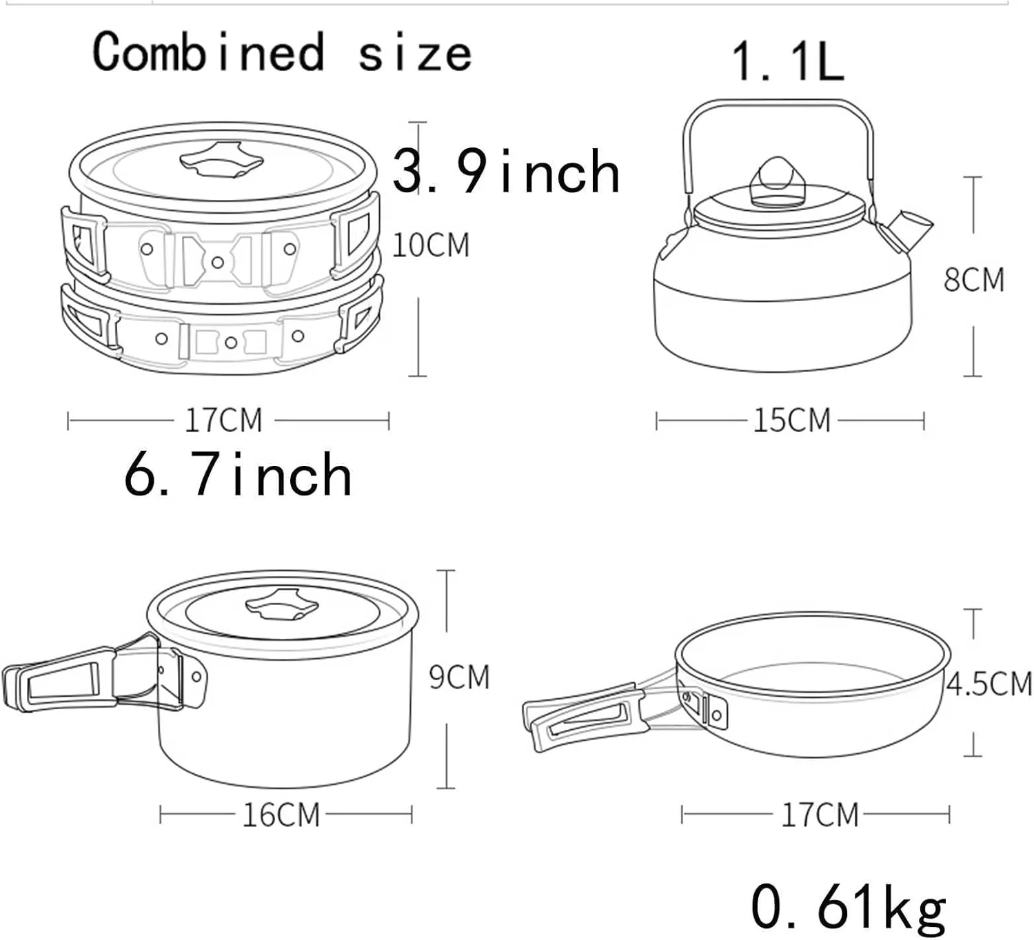 Camping Outdoor Aluminum Alloy Cookware Frying Pan Soup Kettle Handle Foldable Suitable for 2-3 People 4-5 People