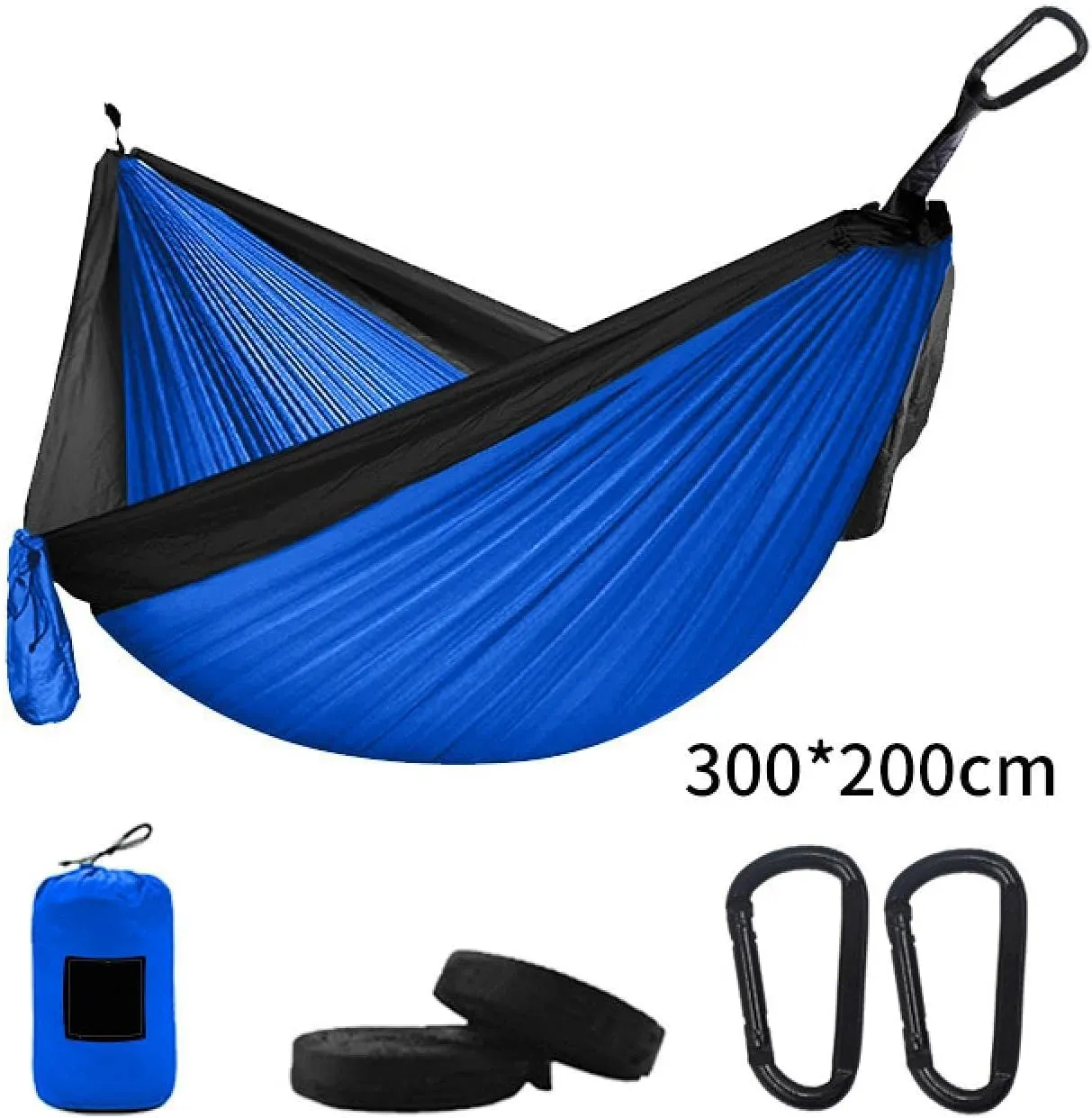 Camping Parachute Hammock 300200Cm Portable Survival Garden Outdoor Furniture Leisure Sleeping Travel Double Hanging Bed Dblue-Blacka