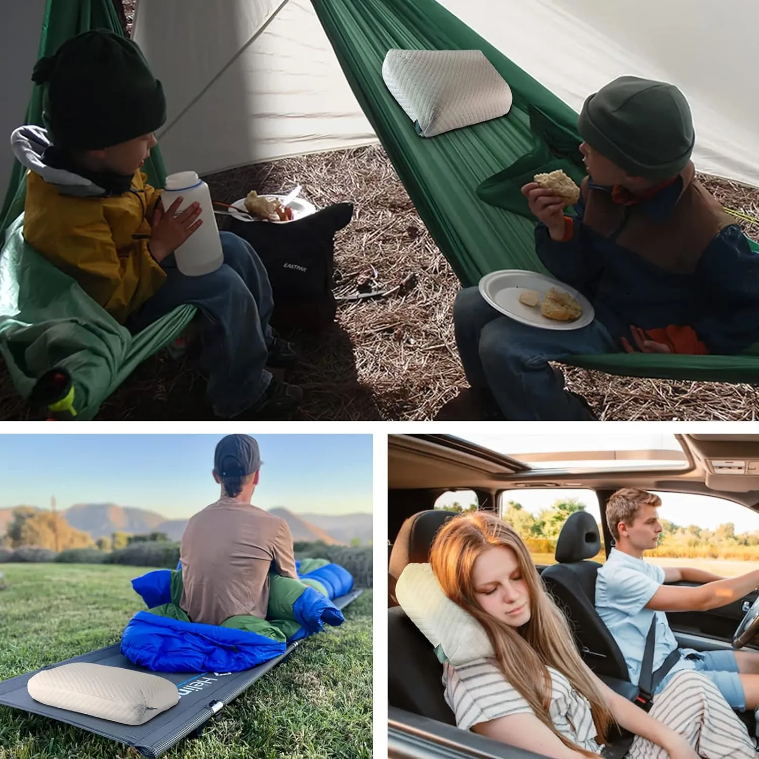 Camping Pillow Lightweight, Easy to Carry, Memory Foam Travel Pillow, Backpacking Pillows, Portable Pillows with Travel Storage Bag, Removable Pillow Cover (White)