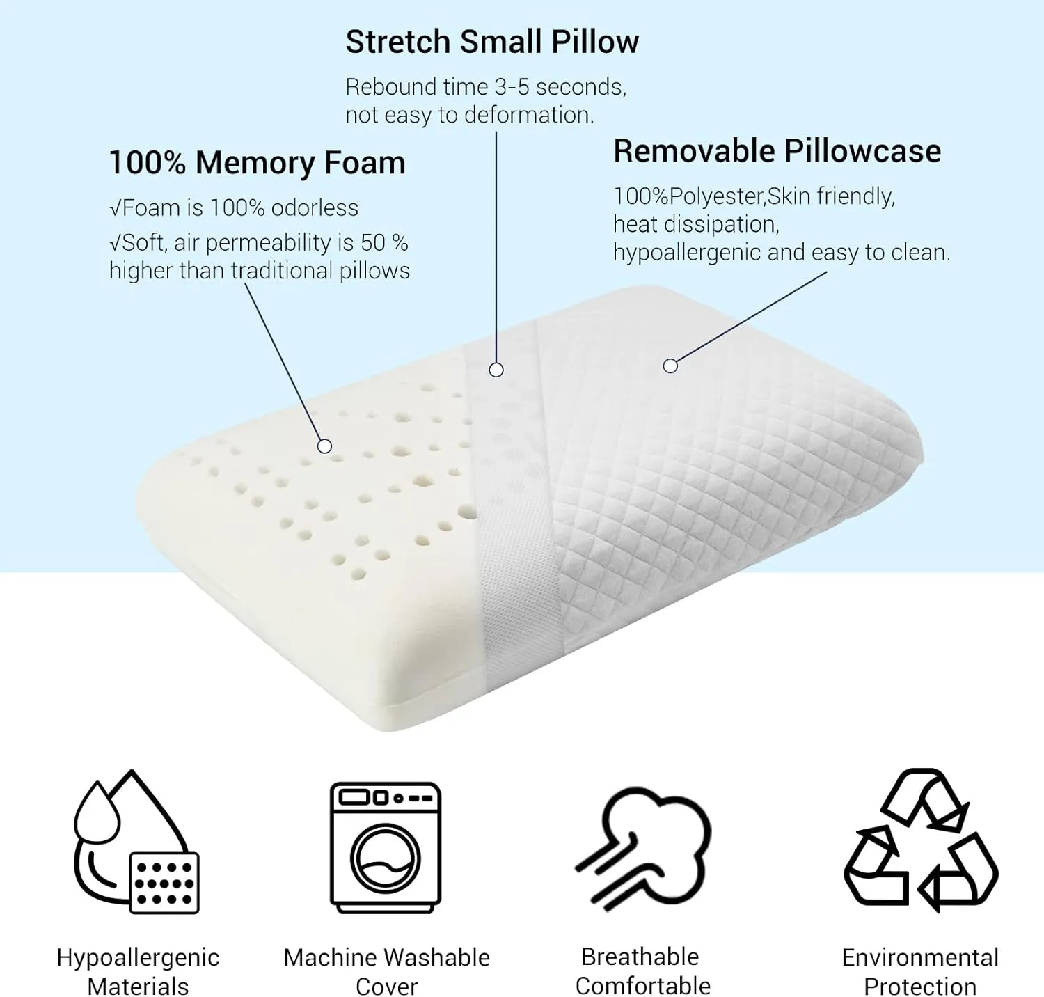 Camping Pillow Lightweight, Easy to Carry, Memory Foam Travel Pillow, Backpacking Pillows, Portable Pillows with Travel Storage Bag, Removable Pillow Cover (White)