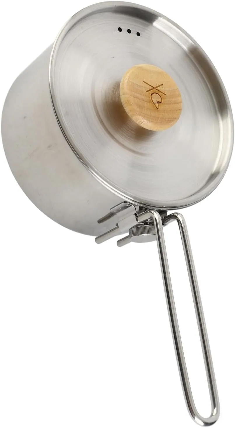 Camping Pot, 1L Stainless Steel Camping Tea Pot, Portable Camping Kettle, Multifunctional Outdoor Kettle Pot with Removable Handle Camping Tea Kettle Camp Cooker for Camping