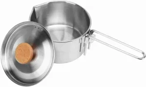 Camping Pot, 304 Stainless Steel Camping Cook Pot Camping Kettles Boiling Water Stainless Steel Portable Camping Pot with Foldable Handle for Outdoor Backpacking 1L