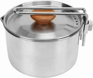 Camping Pot 304 Stainless Steel Portable Camping Kettle with Foldable Handle for Picnic Hiking 1L