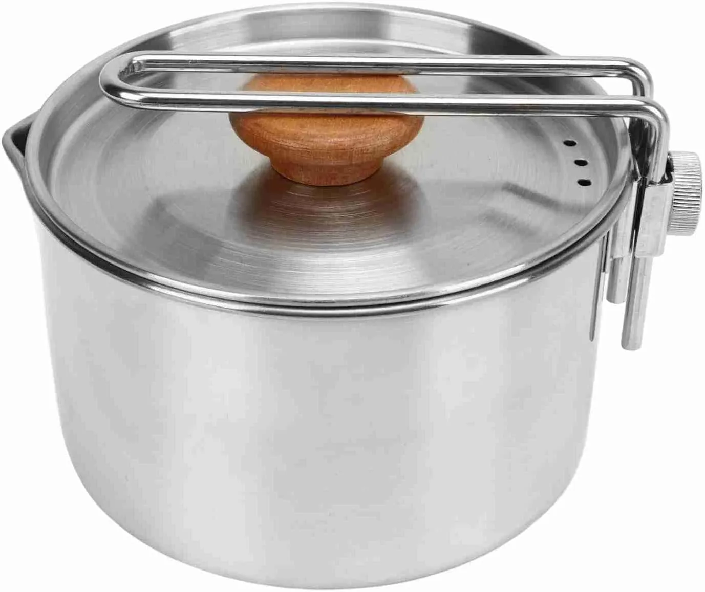 Camping Pot 304 Stainless Steel Portable Camping Kettle with Foldable Handle for Picnic Hiking 1L