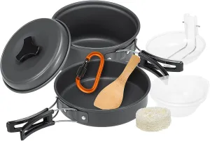 Camping Pot and pan Set Camping Pot Camping cookware Backpacking cookware Outdoor Cooking Equipment 10pcs Camping Cookware Mess Kit Cookset Outdoor Cooking Equipment Pot Pan Bowls Backpacking