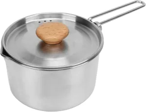Camping Pot Cookware 304 Stainless Steel Portable Camping Kettle with Lid Foldable Handle for Picnic Hiking 1L
