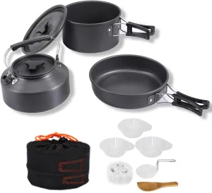 Camping Pot Set Outdoor Cookware Camping Cookware Pot Frying Pan Set Heat-Resistant Non-Stick Lightweight Outdoor Cooking Utensils