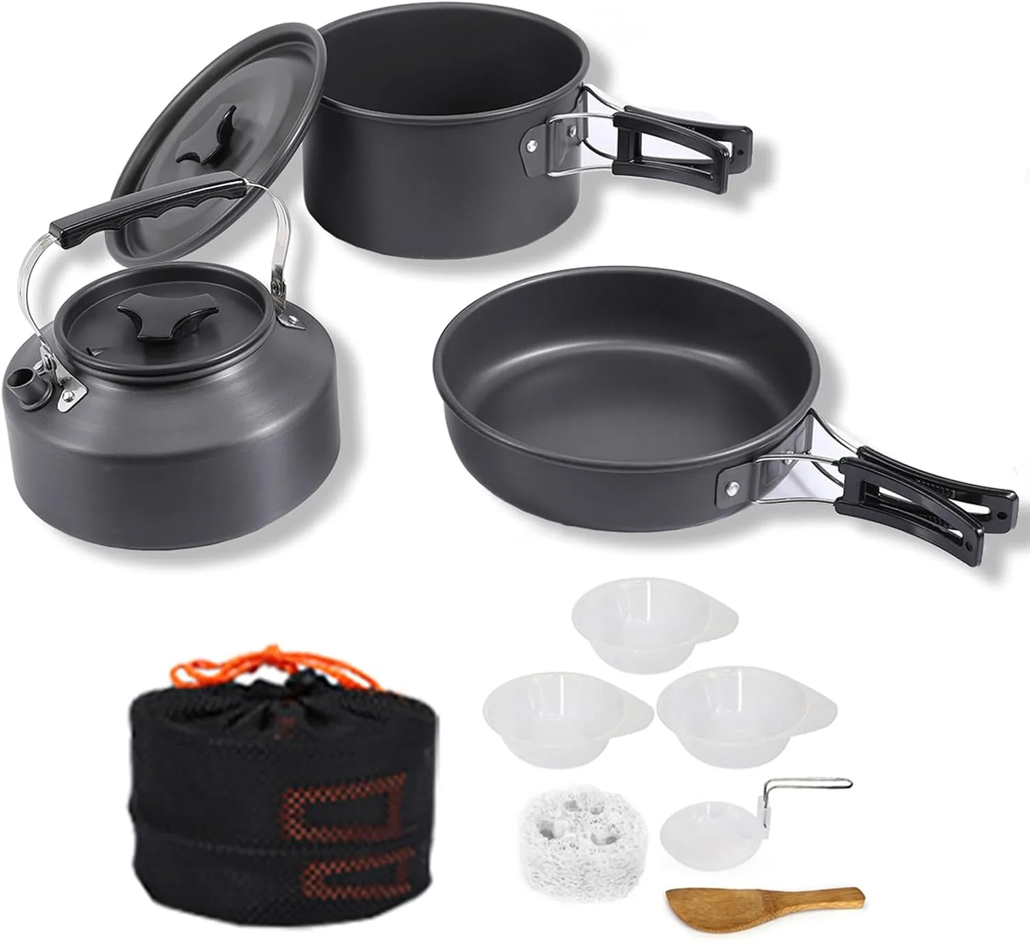 Camping Pot Set Outdoor Cookware Camping Cookware Pot Frying Pan Set Heat-Resistant Non-Stick Lightweight Outdoor Cooking Utensils
