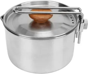 Camping Pot Stainless Steel Portable Kettle Foldable Handle Boiling Pot for Picnic Hiking Tea Coffee Soup