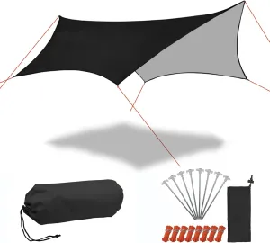 Camping Rain Fly 15x15ft, Lightweight and Portable Hammock Tarp, Black silvered Large Camping tarps Waterproof, for Outdoor Hammock Shelter, Camping, Hiking, Camper Gear