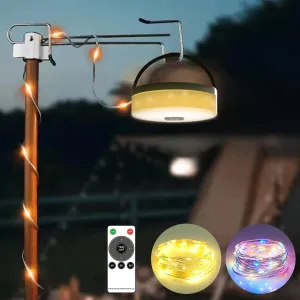 Camping String Lights, 39.4ft Camping Lights Solar Powered 200LED, Tent Lights Solar and Usb Rechargeable Light with Remote Control,RGB/Warm Portable Camp Lights for Hiking, Camping Essentials