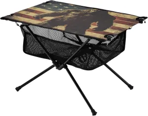 Camping Table Lightweight Portable Folding Table with Mesh Storage Net America Flag Orangutan USA Ideal for Camping Hiking Beach Picnic Travel Backyard
