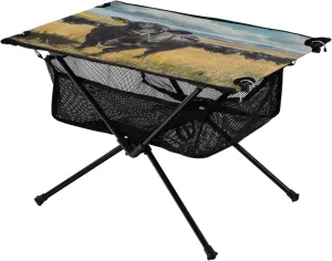Camping Table Lightweight Portable Folding Table with Mesh Storage Net Angus Black Cattle Ideal for Camping Hiking Beach Picnic Travel Backyard