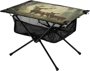 Camping Table Lightweight Portable Folding Table with Mesh Storage Net Animal Deer Fog Ideal for Camping Hiking Beach Picnic Travel Backyard