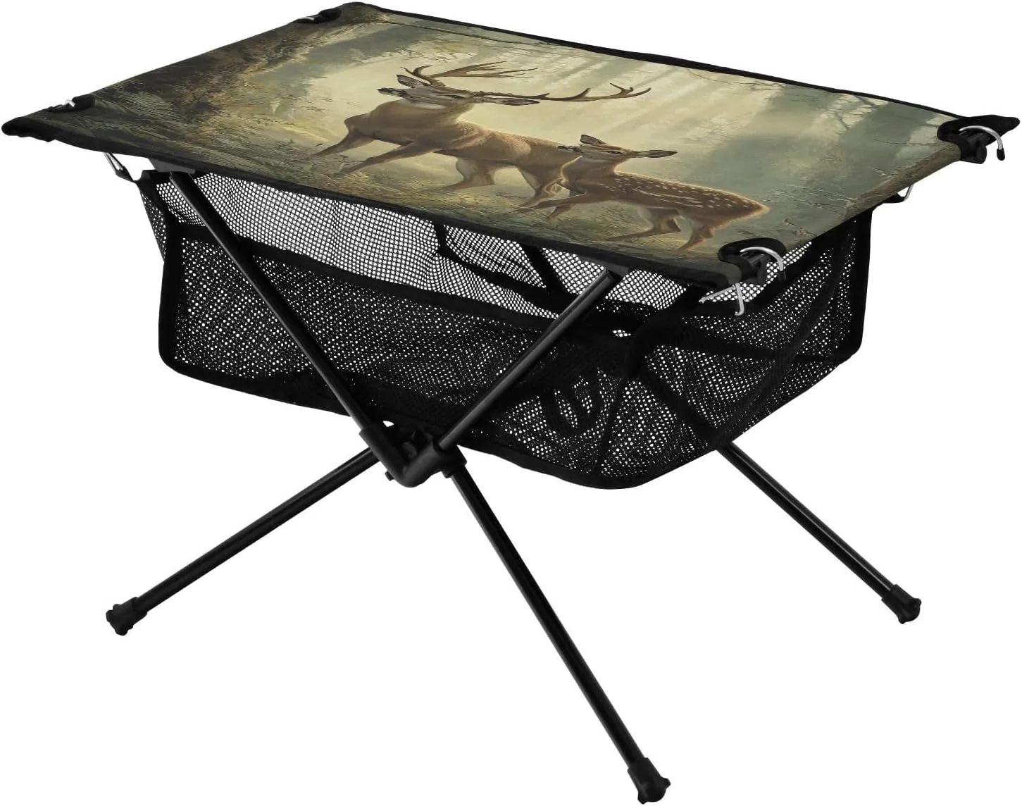 Camping Table Lightweight Portable Folding Table with Mesh Storage Net Animal Deer Fog Ideal for Camping Hiking Beach Picnic Travel Backyard