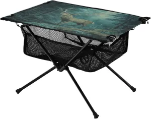 Camping Table Lightweight Portable Folding Table with Mesh Storage Net Animal Deer Green Ideal for Camping Hiking Beach Picnic Travel Backyard