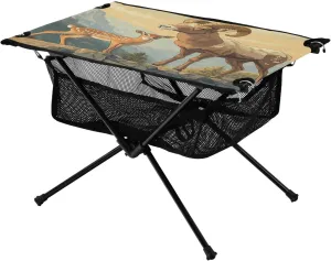 Camping Table Lightweight Portable Folding Table with Mesh Storage Net Animal Deer Line Ideal for Camping Hiking Beach Picnic Travel Backyard