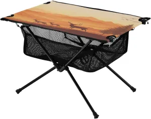 Camping Table Lightweight Portable Folding Table with Mesh Storage Net Animal Deer Yellow Mountains Ideal for Camping Hiking Beach Picnic Travel Backyard
