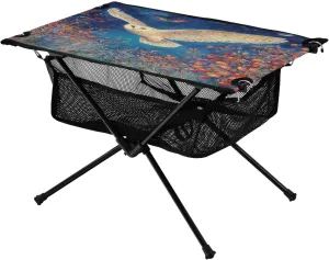 Camping Table Lightweight Portable Folding Table with Mesh Storage Net Apple Tree Owl Ideal for Camping Hiking Beach Picnic Travel Backyard