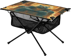 Camping Table Lightweight Portable Folding Table with Mesh Storage Net Bear Fire Ideal for Camping Hiking Beach Picnic Travel Backyard