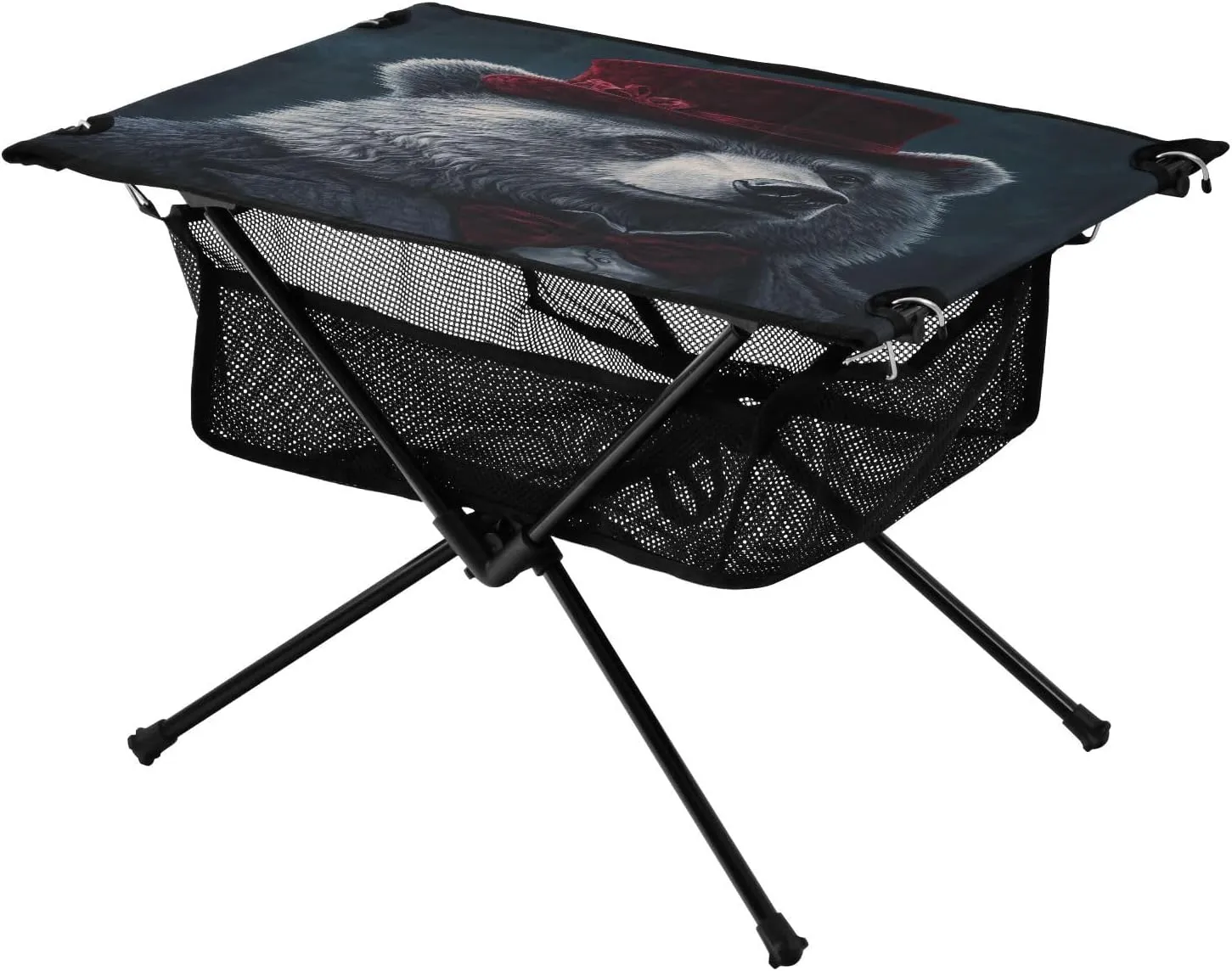 Camping Table Lightweight Portable Folding Table with Mesh Storage Net Bear Red Hat Ideal for Camping Hiking Beach Picnic Travel Backyard