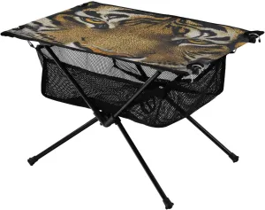 Camping Table Lightweight Portable Folding Table with Mesh Storage Net Bengal Tiger Eye Animal Ideal for Camping Hiking Beach Picnic Travel Backyard